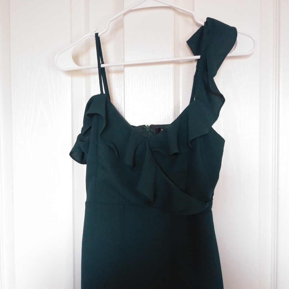 Womens Lulu’s Dark Green Ruffle Dress Xsmall - Picture 2 of 7